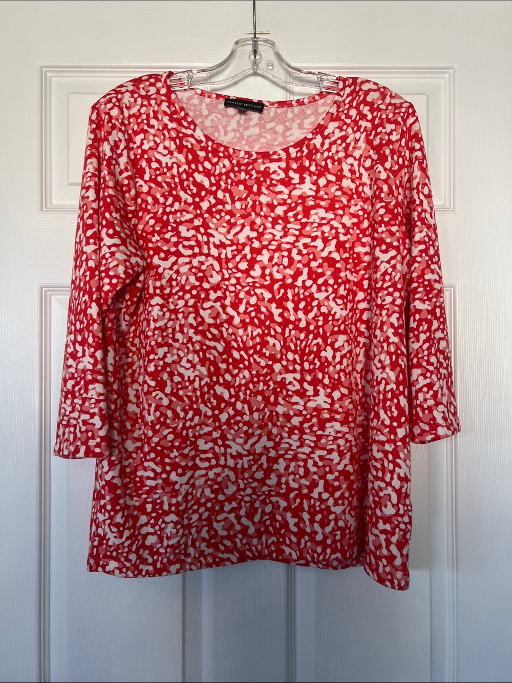 Red Abstract Print Long Sleeve Scoop Neck Tee